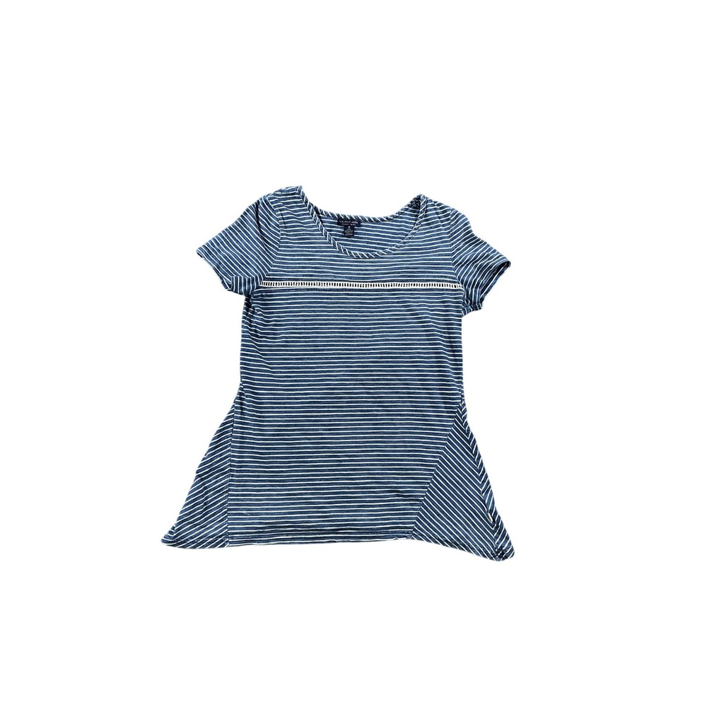 US Polo Assn Womens Blue White Striped Crochet Trim Asymmetric Hem Top Medium